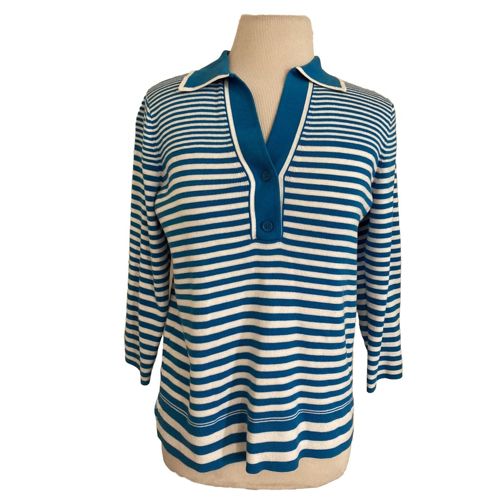 liz claiborne Sweater Blue White Stripped Size LP Long Sleeve